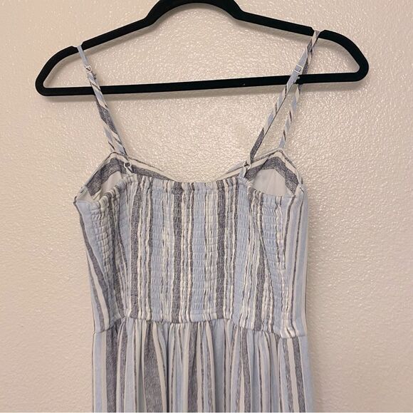 Xhilaration blue vertical stripe split leg jumpsuit corset smocked top suit S - Picture 9 of 14